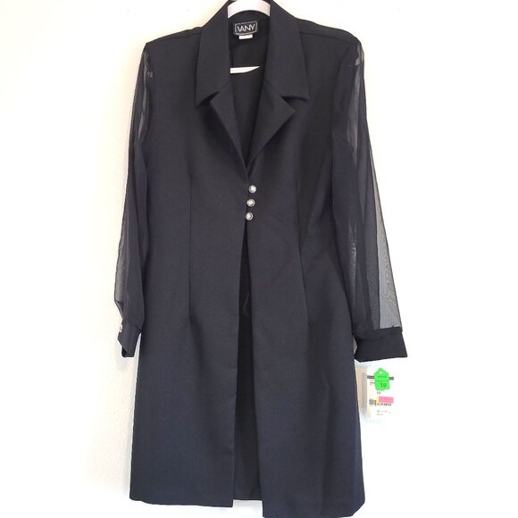 VANY Black Chiffon Sleeve Black Dress + Jacket set VTG NWT  Size 10 - Picture 1 of 8